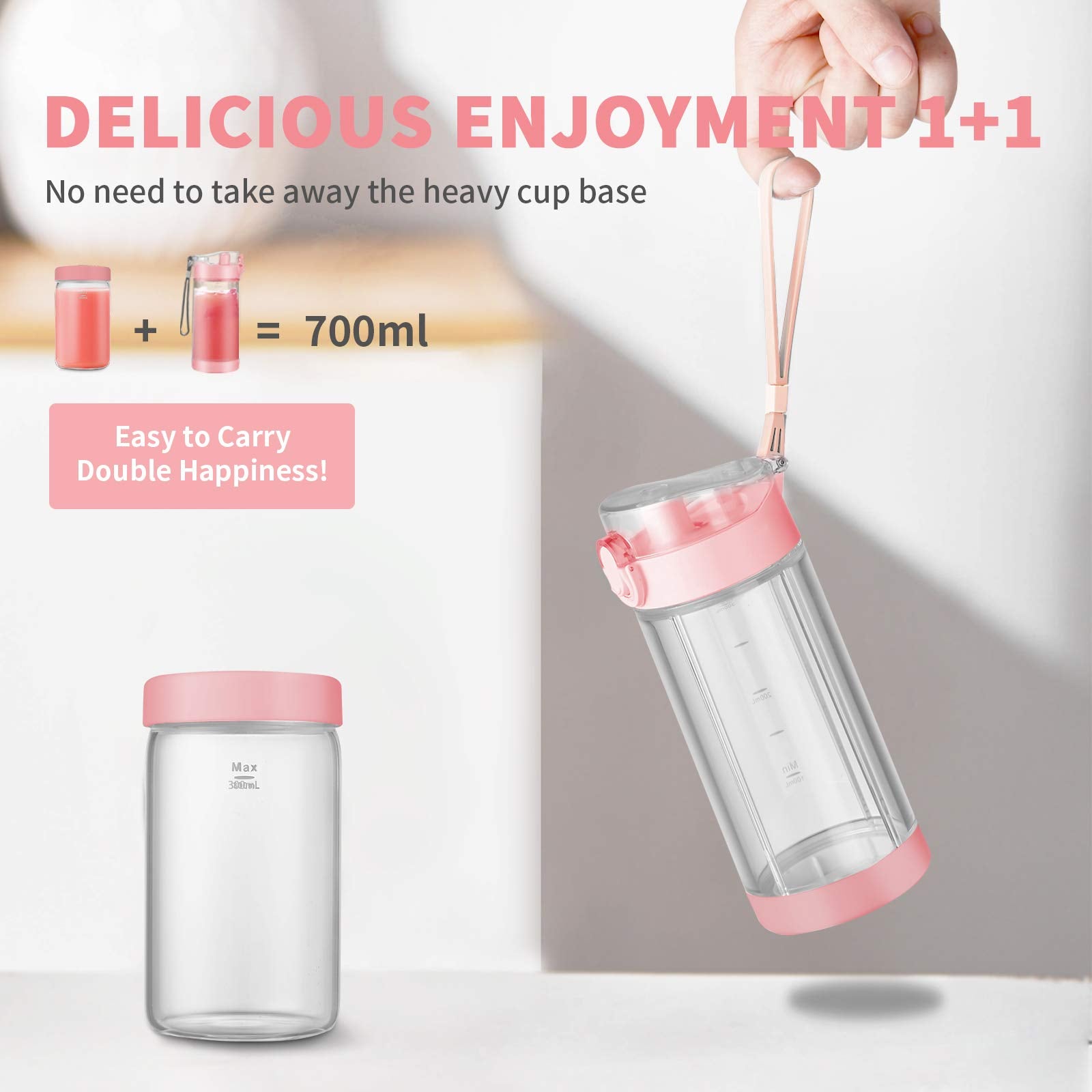 Shaker Bottle A Small Pure Light Pink 12Oz/400ml w. Measurement