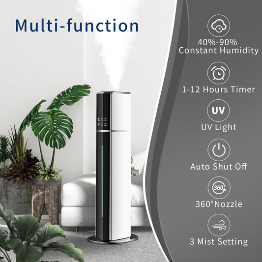 H1A Freestanding Humidifier with Top Fill 9L/2.4Gal Water Tank, Cool Mist Ultrasonic Air Humidifiers with Essential Oil, Adjustable 360° Nozzle, Whisper Quiet Operation, Sleep Mode, Auto Shut Off, for Home, Bedroom, Baby room, Office, Plants(Black&White)